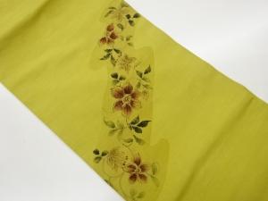 手織り紬金彩手描き花葉模様名古屋帯